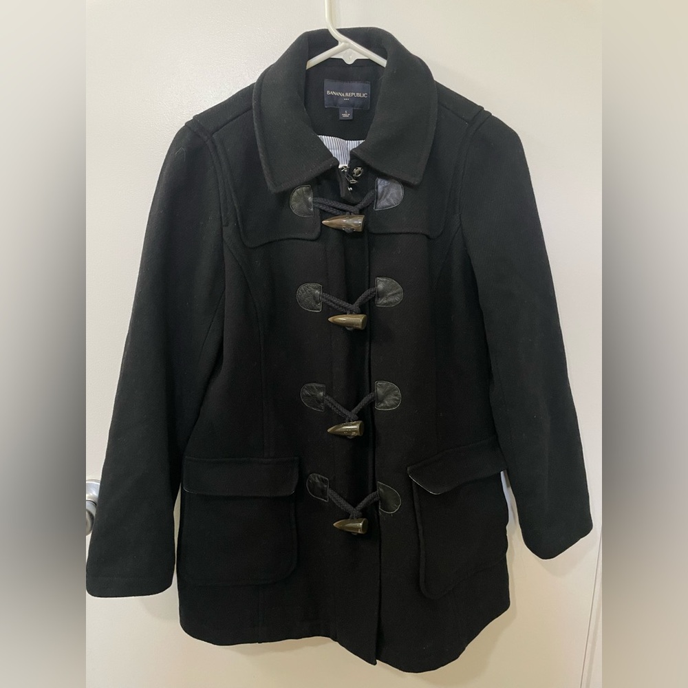 Banana Republic Women's Black Pea Coat with Toggle Closures